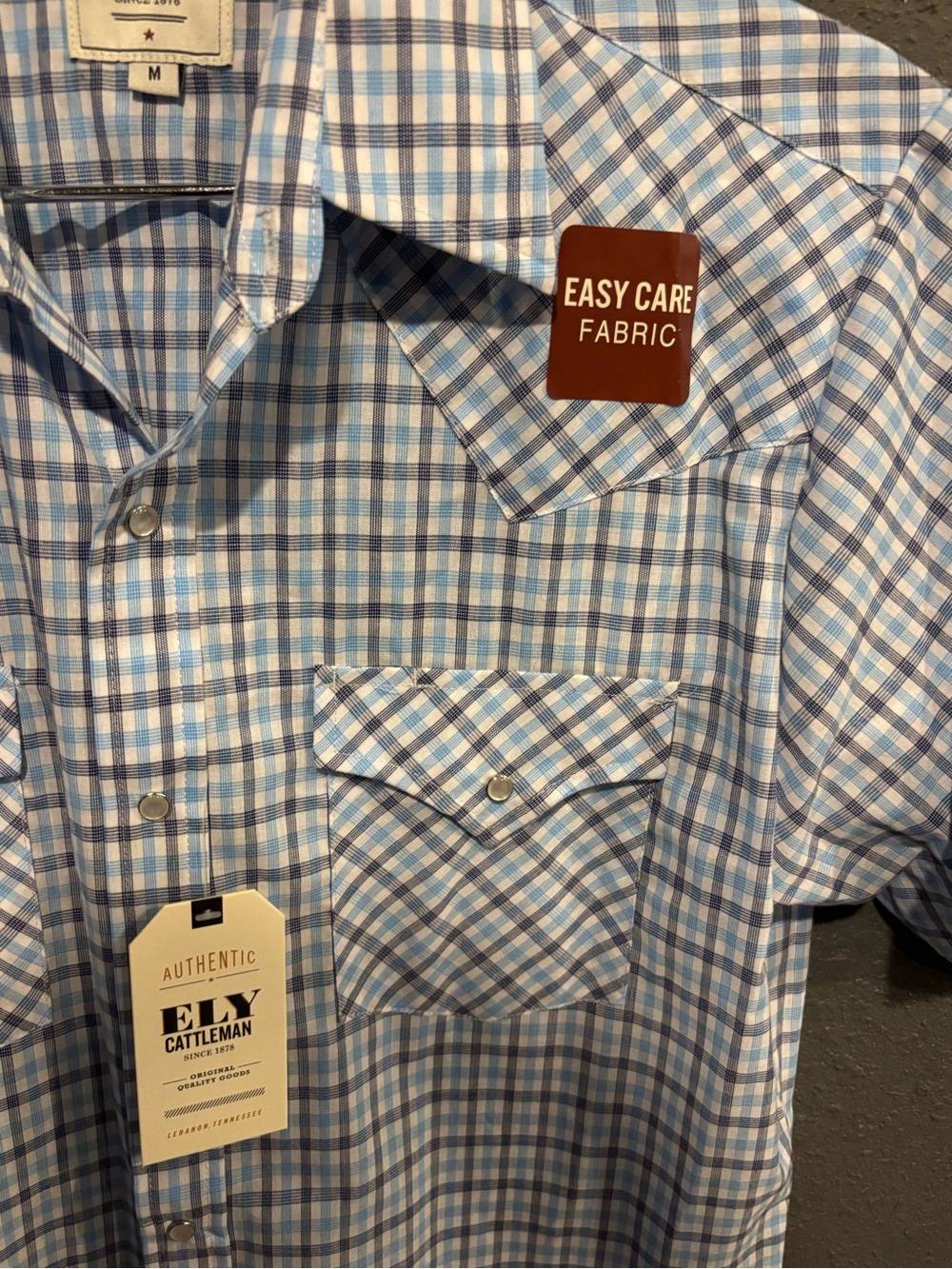Ely Cattleman Light Blue Plaid Short-Sleeve Western Shirt - Picture 2 of 4